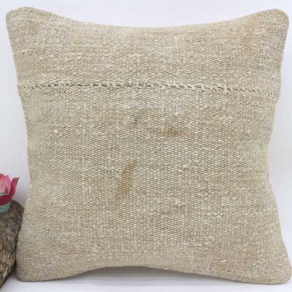 Home Decor Pillow, Pillow Cover, Throw Pillow, Turkish Pillow, 12x12 Beige Pillow, Hemp Pillow, Anatolian Pillow, Saloon Pillow,  1945