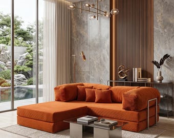 Modern Modular Floor Sofa, Handmade Velvet Couch, Low Profile Seating for Living Room Housewarming, Soft Velvet Couch,