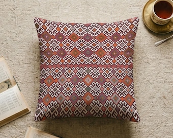 Geometric Kilim Pillow Cover, 20x20 Rustic Tribal Cushion, Brown Boho Sofa Pillow, Anatolian Pattern Home Decor