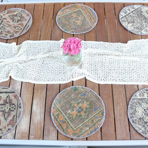 Table, Kilim Supla, Coffee Cup Pad, Brown Placemat, Rug Underplate, Service Coaster, Non Slip Coaster, Wholesale Coaster,