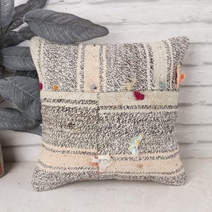 Vintage Kilim Throw Pillow, Vintage Kilim Pillow, 14x14 Turkish Kilim Pillow, Throw Kilim Pillow, Beige Cushion Case, Patchwork Pillow,