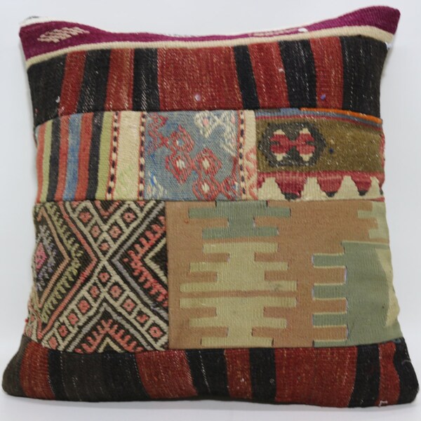 Bedroom Pillow Sofa Pillow 24x24 Handwoven Kilim Pillow Patchwork Kilim Pillow Room Pillow Cushion Cover SP6060-686