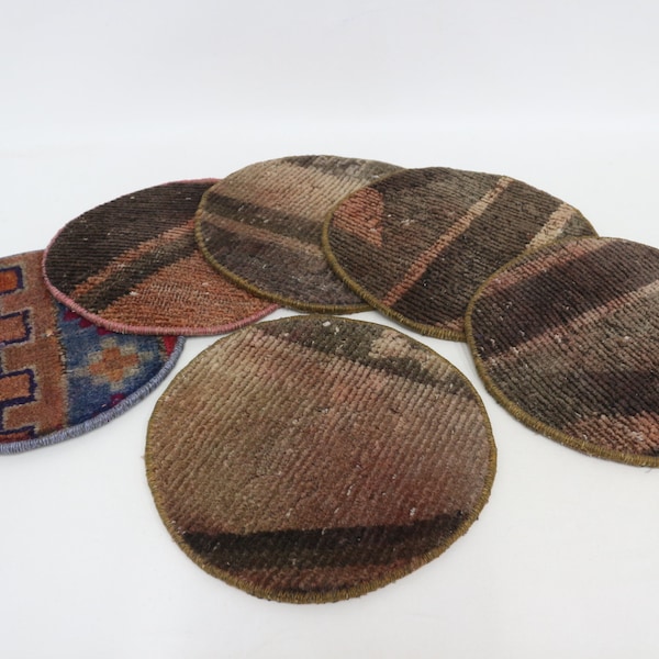 Set of 6 Vintage Kilim Placemats, Turkish Rug Coasters, Tribal Decor