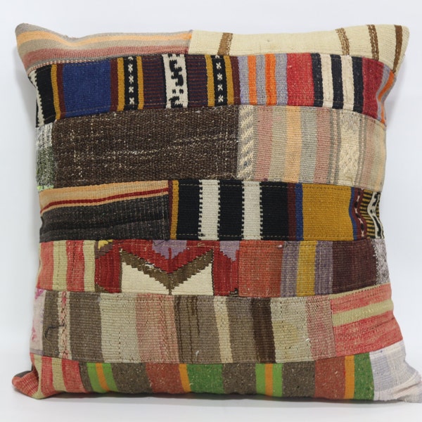 Handwoven Kilim Pillow Throw Pillow Bed Pillow 28x28 Boho Decor Cushion Cover Patchwork Kilim Pillow SP7070-296