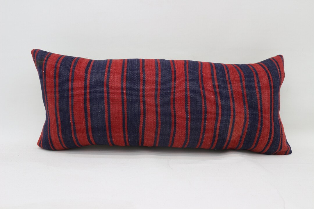 Throw Pillow Covers, Kilim Pillow, 16x36 Red Pillow Case, Striped