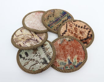 Vintage Turkish Kilim Rug Coaster, Anatolian Decor, 5 inch
