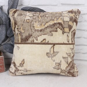 Home Decor Pillow, Vintage Pillow, 16x16 Kilim Cushion Sham, Turkish Kilim Pillow, Beige Pillow Cover, Patchwork Pillow, Textured Pillow,