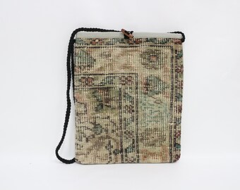 Vintage Turkish Kilim Bag, Handmade Wool Rug Bag, Personalized