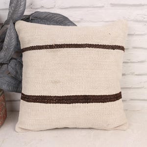 Home Decor Pillow, Handmade Kilim Cushion, 16x16 Vintage Kilim Pillow, Pillow for Sofa, Beige Cushion Case, Sustainable Hemp Decor  Pillow,
