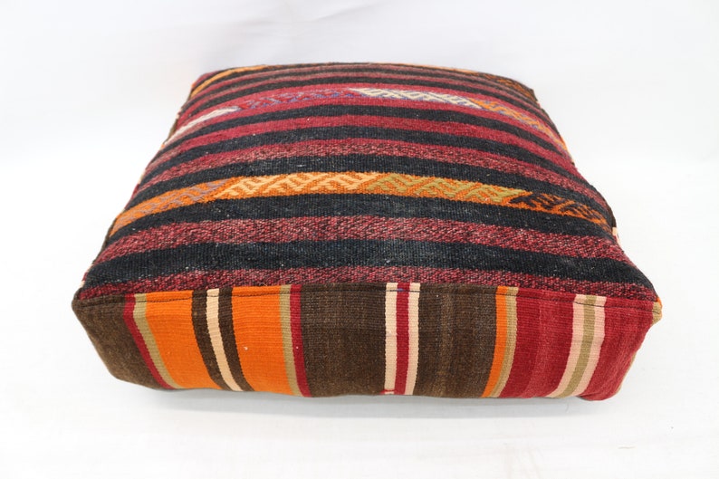 Kilim Pouf,Floor Puff,24x24x6,Floor Pillow Cover,Striped Kilim pouf,Garden Pouf Pillow Cover,Home Decor Puffs SP606015 115
