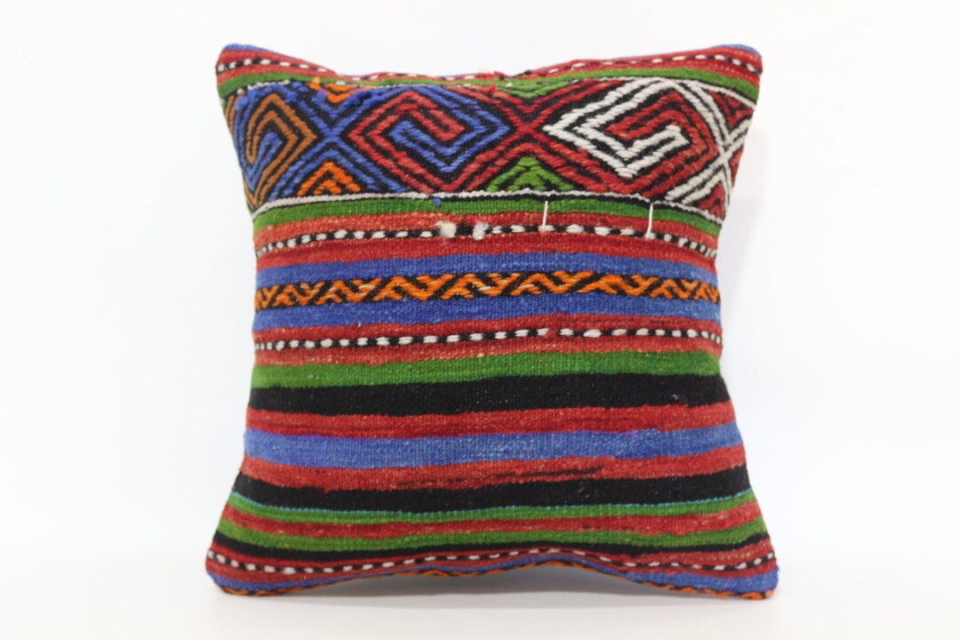 18x18 Patterned Kilim Pillow Multicolor Kilim Pillow 18x18 Etsy