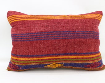 Personalized Pillow, Designer Pillows, Kilim Pillow Cases, 16x24 Red Cushion, Striped Cushion, Monogrammed Cushion Case,  2786