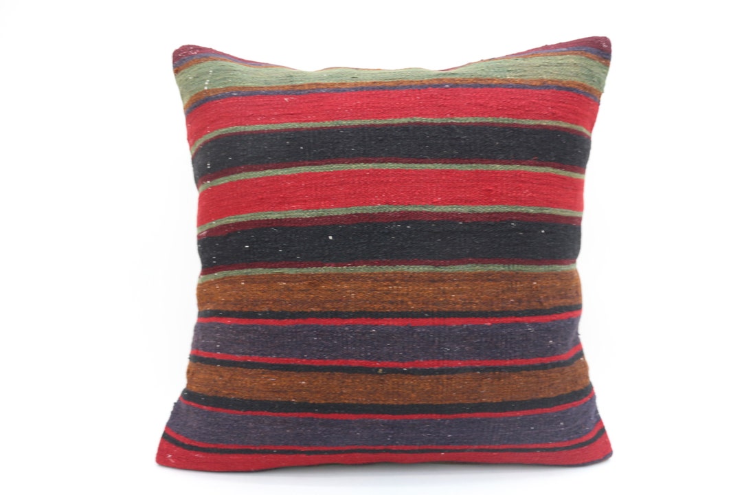 Home Decor Pillow, Kilim Pillow Cases, 28x28 Red Pillow Cover, Striped