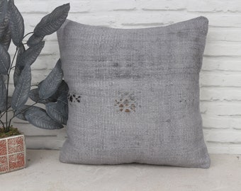Cojín de alfombra Kilim étnica, cojín decorativo Kilim vintage, cojín turco de 20x20, cojín de regalo, cojín gris, cojín de cáñamo, funda de cojín para exteriores,