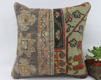 16x16 Rug Pillow, Oriental Pillow, Embroidered Pillow, Throw Pillow, Brown Pillow, Home Design Pillow, Cushion Case, Sofa Pillow SP4040 7287