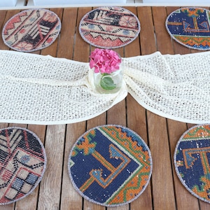 Dining Accessory, Kilim Supla, Rug Supla, Blue Placemat, Rug Pad, Round Underplate, Natural Placemat, Vintage Coaster,