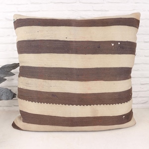 Handmade Kilim Cushion, Vintage Kilim Throw Pillow, 32x32 Turkish Pillow, Throw Kilim Pillow, Beige Cushion, Ethnic Striped Kilim Pillow,