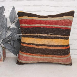 Vintage Kilim Pillow, Pillow for Couch, 20x20 Kilim Pillow Cover, Kilim Cushion Sham, Beige Cushion Case, Handwoven Striped Pillow,