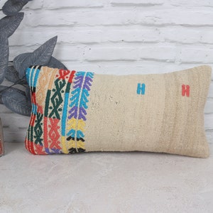 Throw Kilim Pillow, Pillow for Sofa, 10x20 Interior Designer Pillow, Vintage Pillow, Beige Cushion, Bohemian Lumbar Pillow, Patterned Pillow