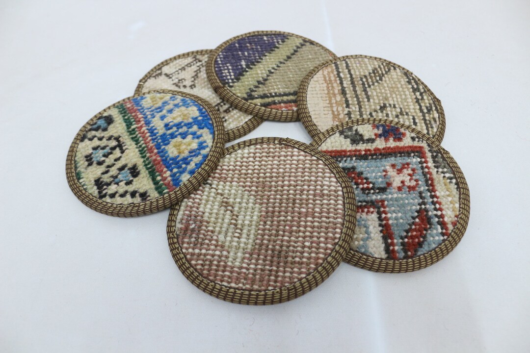Drink Coaster, Set of Six, Kitchen Decor, Blue Coaster, Rug Coaster ...