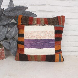 Vintage Pillow, Boho Pillow Sham Cover, 16x16 Handmade Kilim Cushion, Vintage Kilim Throw Pillow, Brown Cushion, Patchwork Pillow,