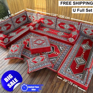 Middle Eastern Floor Seating, Moroccan Style Couch, Oriental Floor Sofa Set, Arabic Lounge Sofa, Geometric Pattern Sofa Set, Kilim Pouf,