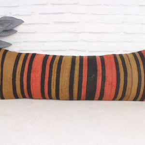 Vintage Kilim Pillow, Boho Pillow, 12x36 Vintage Kilim Throw Pillow, Home Decor Pillow, Brown Pillow Cover, Tribal Lumbar  Pillow,