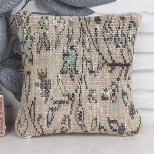 Ethnical Kilim Rug Pillow, Kilim Pillow Cover, 12x12 Home Decor Pillow, Boho Pillow Sham Cover, Beige Cushion Case, Carpet Pillow,