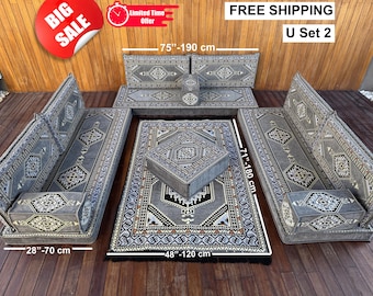 U-förmiges Sofa, Schnittboden Sitzmöbel, Majlis Sitzmöbel, Bodenkissen, Bodensofa, Ottomane Bodensitzmöbel, Housewarming Geschenk, Anatolisches Sofa