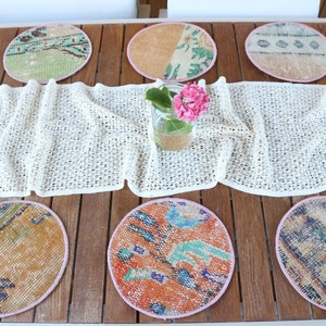 Dining Accessory, Set Of Six, Rug Supla, Orange Placemat, Rug Underplate, Handmade Underplate, Service Placemat, Round Coaster,