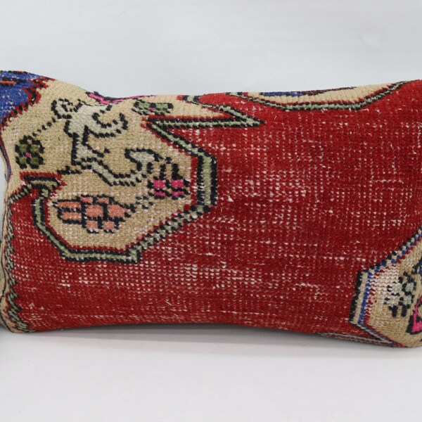 Kilim Pillow Cover, Throw Pillow, Pillow Covers, 12x20 Red Pillow Cover, Embroidered Pillow, Oriental Pillow Case, Rustic Pillow Cover, 5297