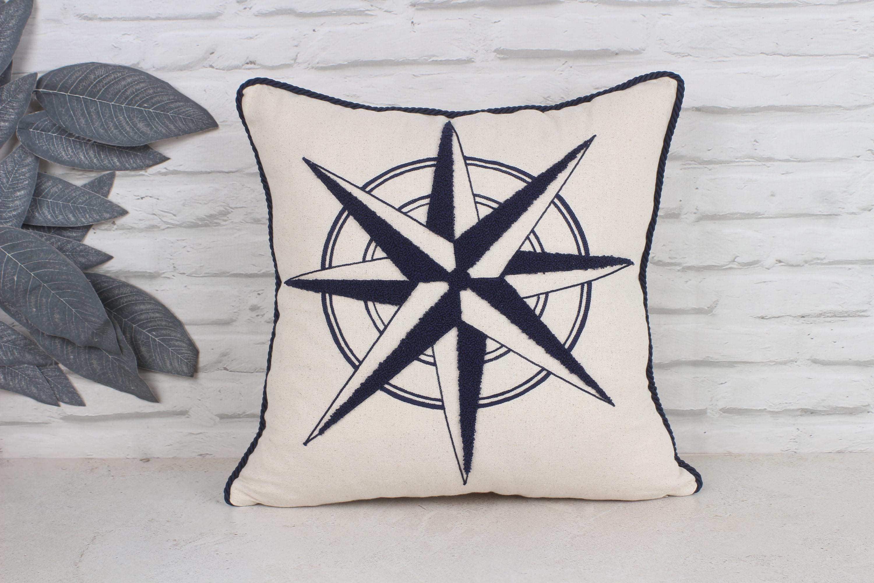 Embroidered Nautical Pillow Cover, Navy Blue Ship Wheel Cushion - Etsy