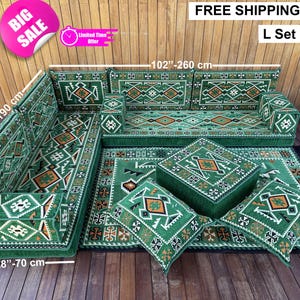 8 inch Thickness Arabic Sofa, Green Sofa, Ottoman Sofa, Traditional Floor Cushion, Kilim Pillow, Turkish Sofa Set, Reading Nook, Home Decor,