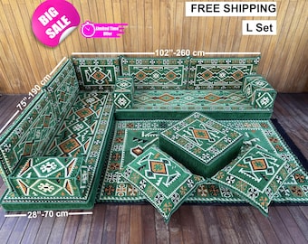 8 inch Thickness Arabic Sofa, Green Sofa, Ottoman Sofa, Traditional Floor Cushion, Kilim Pillow, Turkish Sofa Set, Reading Nook, Home Decor,