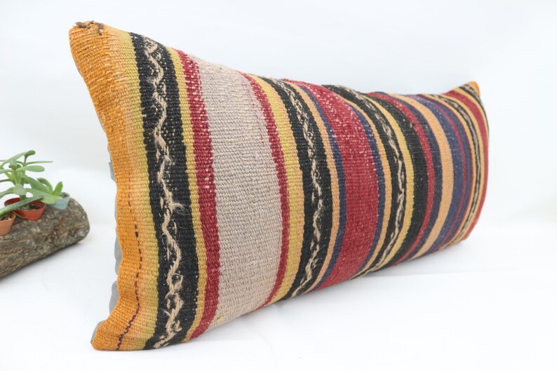 Turkish Kilim Pillow Outdoor Pillow 16x36 Natural Pillow,Lumbar Pillow Covers Striped Pillow Throw Pillow SP4090 573 Red Pillow
