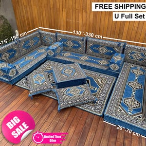 Blue Anatolian Sofa, Turkish Kilim Pillow, Moroccan Style Couch, Oriental Floor Sofa Set, Lounge Sofa, Turkish Sofa Set, Kilim Pouf