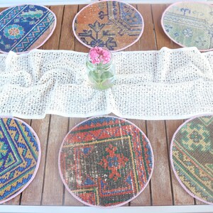 Gift For Her, Kitchen Decor, Table, Blue Placemat, Rug Supla, Turkish Rug Coaster, Vintage Coaster, Stylish Carpet Decor Supla,