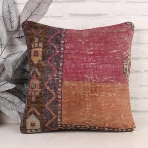 Throw Kilim Pillow, Handmade Kilim Cushion, 16x16 Kilim Cushion Sham, Home Decor Pillow, Purple Pillow Cover, Hand Knotted Pillow,