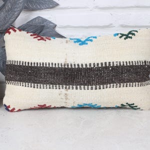 Kilim Cushion Sham, Boho Pillow Sham Cover, 8x16 Home Decor Pillow, Pillow for Sofa, Beige Cushion Case, Handmade Rectangular  Pillow,