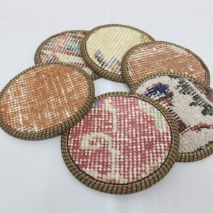 Round Coaster, Kilim Coaster, Tea Pad, Red Pad, Rug Pad, Woven Pad, Washable Pad, Antique Rug Coaster, Table Coaster, Antique Rug Pad,