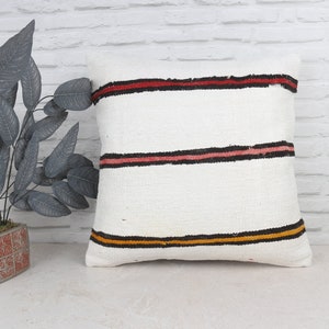 Throw Kilim Pillow, Pillow for Sofa, 22x22 Kilim Cushion Sham, Kilim Pillow Cover, White Pillow, Hemp Pillow, Office Chair Cushion Case,