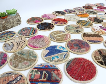 Kilim Coaster, Wholesale Coaster, Beer Coaster, Antique Gift Coaster, Woven Coaster, 5x5&quot; Carpet Coaster, Handmade Coaster, Vintage Coaster,