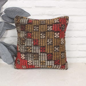 Handmade Kilim Cushion, Turkish Pillow, 14x14 Kilim Pillow Cover, Home Decor Pillow, Red Pillow Cover, Bohemian Embroidery Pillow,