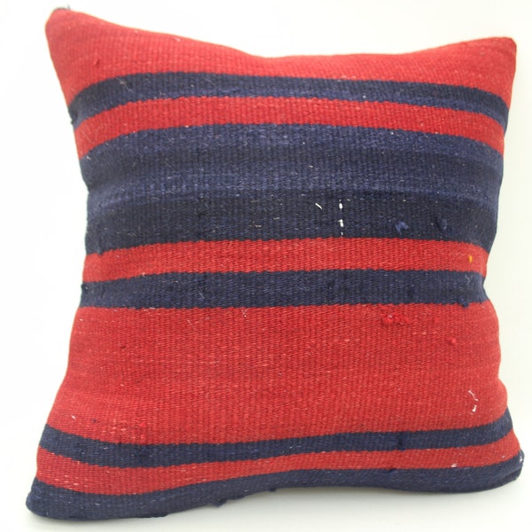 Kilim Pillow, Body Pillow, Throw Pillow, 18x18 Red Pillow, Striped Pillow Cover, Cool Throw Pillow Case, Handwoven Cushion, 3027