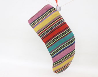 Vintage Stocking, Family Ornaments, Kilim Stocking, Christmas Stocking, Gift Stocking,Xmas Stocking, Striped Handmade Stocking SP-1725