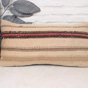 Pillow for Sofa, Handmade Kilim Cushion, 12x24 Home Decor Pillow, Gift Pillow, Beige Pillow Cover, Patchwork Lumbar Pillow Pillow,