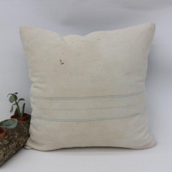 Personalized Pillow, Turkish Kilim Pillow, Kilim Pillows, 16x16 White Cushion, Striped Cushion Case, Patio Cushion, Cat Throw Cushion, 9470