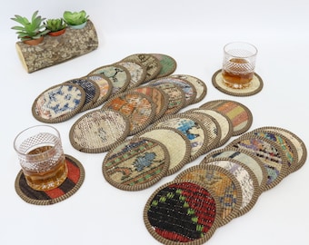 Kilim Coaster, Wholesale Coaster, Beer Coaster, Antique Gift Coaster, Woven Coaster, 5x5&quot; Carpet Coaster, Handmade Coaster, Vintage Coaster,