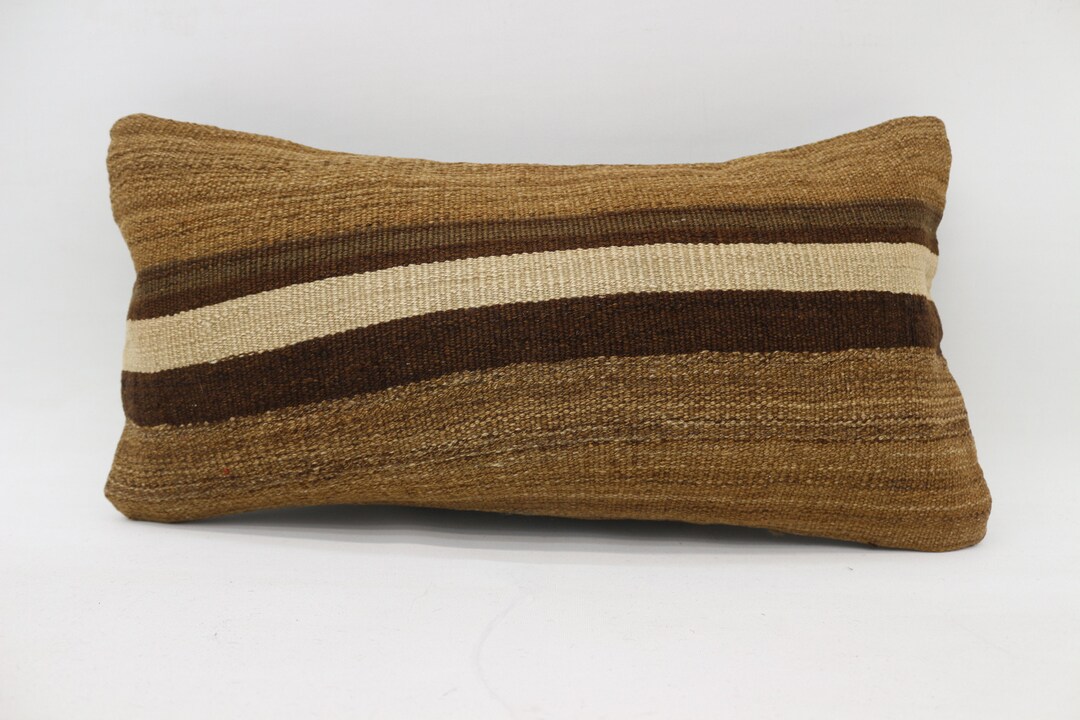 Kilim Pillows, Body Pillow, 12x24 Brown Cushion, Striped Pillow Cover