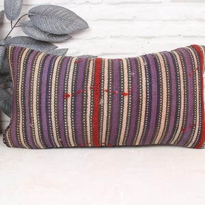 Boho Pillow, Turkish Kilim Pillow, 12x24 Kilim Pillow Cover, Throw Kilim Pillow, Purple Pillow, Boho Rectangular  Pillow,